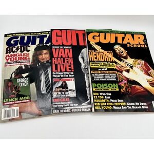 Vintage Guitar School World Magazine Nov 90 Hendrix Jan 91 AC DC Mar 92 lot of 3